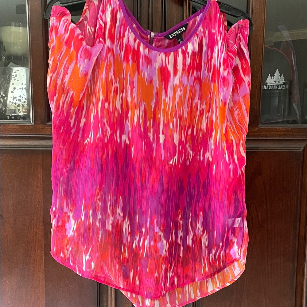 Express Women's Vibrant Pink and Orange Blouse
